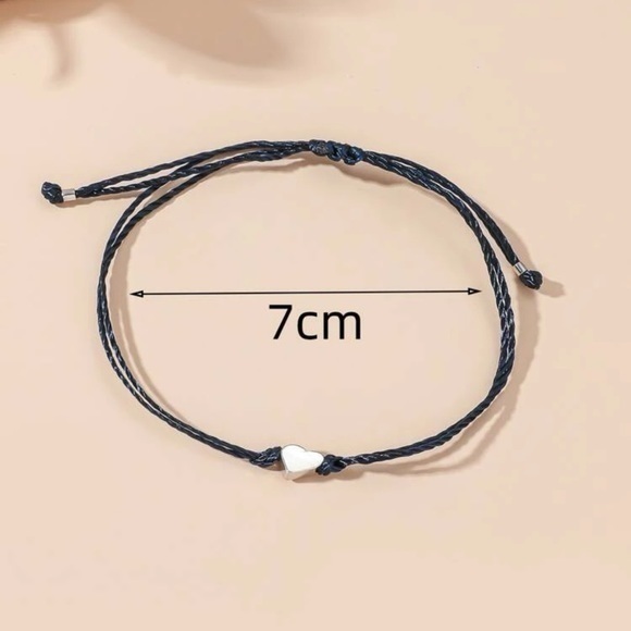 Navy Heart Charm String Bracelet Adjustable - Picture 3 of 7